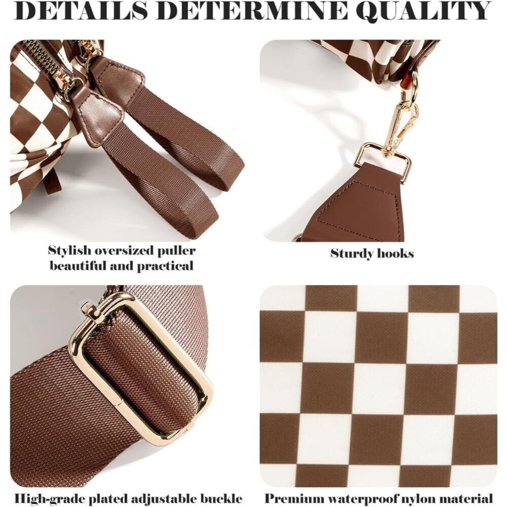 Women Brown Imported Polyester Checkered Crossbody Fanny Packs Belt Bum Bag - Picture 6 of 6